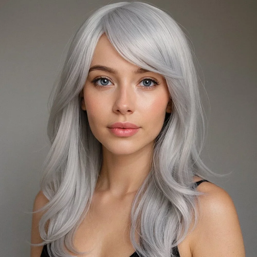 2/$30 NEW Long Layered Silver White Wig Bangs Role CosPlay Dress Up Halloween